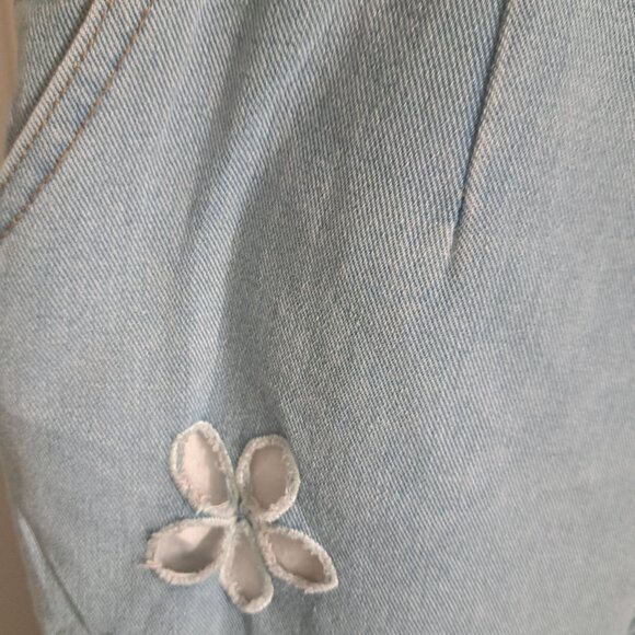 CIDER light blue jean overalls cut out floral wide leg western cowgirl festival - Picture 6 of 9